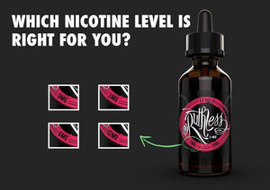 Which nicotine level is right for you? Ruthless Bottles - 0, 3, 6, 12 mg